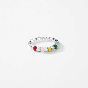 Minimalist S925 sterling silver ring with vibrant colorful faceted beads and metal spheres