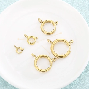 Polished gold plated stainless steel spring ring clasps in five sizes for DIY jewelry