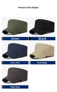 Detailed color options for unisex cotton flat top military caps in five solid tones