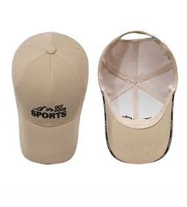 Dettaglio del cappellino outdoor kaki con ricamo e fascia tergisudore interna