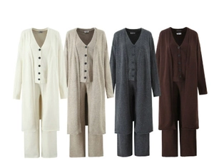 Comparison of four colors of the knitted 3-piece set including cardigan vest and pants