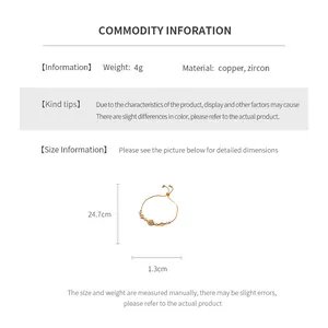 Tableau des tailles du bracelet flocon ajustable avec détails en cuivre et zircon
