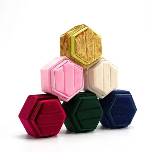 Hexagon velvet jewelry gift boxes in six colors for ring storage and presentation