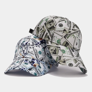 Berretto da baseball retrò con stampa all-over di banconote da 100 dollari e visiera