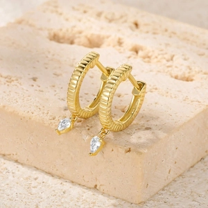 Elegant gold S925 silver hoop earrings with teardrop cubic zirconia on stone base