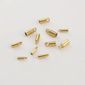 Gold Plated Copper Cylindrical Cord End Caps With Connector Loop For DIY Jewelry Making Bracelet Necklace Findings