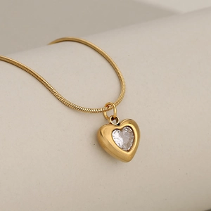Heart Pendant Necklace Stainless Steel Zircon Crystal Snake Chain Elegant Fashion Jewelry For Women Gift Chic Accessories