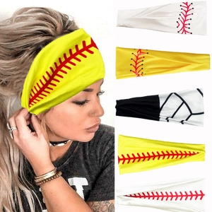 Elastic sports headband for running with baseball stitching and geometric patterns