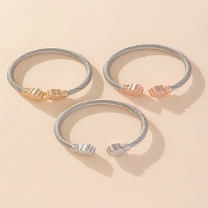 Stainless Steel Cable Cuff Bracelet Twisted Rope Adjustable C-Shaped Bangle Flower Rhinestone Vintage Women Gift
