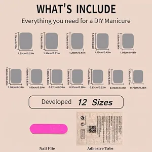 Size chart for 24pcs Halloween press-on nails including 12 sizes with file and adhesive
