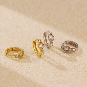 Elegant S925 sterling silver heart hoop earrings with clear cubic zirconia crystals