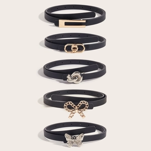 Women Fashion PU Leather Skinny Belt Minimalist Vintage Korean Style Thin Belt For Jeans Dress Black Alloy Buckle Waistband