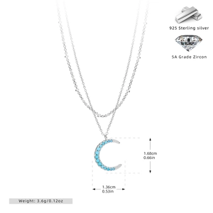 Detail showing 925 sterling silver layered moon pendant size 1.68cm with 5A zircon inlay