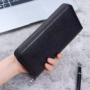 Portefeuille Long Homme Texture Litchi Cuir PU Fermeture Éclair Grande Capacité Pochette Business Plusieurs Emplacements Cartes