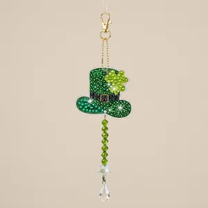 St. Patrick's Day DIY Diamond Painting Keychain Wind Chime Lucky Shamrock Gnome Resin Rhinestone Hanging Ornament