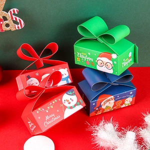 Christmas gift candy boxes with Merry Christmas prints and decorative bow tie top