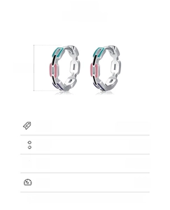 Detail view of S925 sterling silver chain earrings with colorful enamel and dimensions