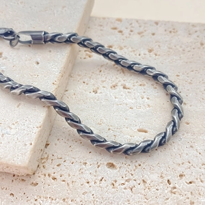 Bracciale retrò a catena a fune in acciaio inossidabile con chiusura a moschettone
