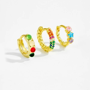 S925 sterling silver gold earrings set with colorful zircons and rainbow gemstones