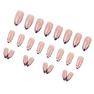 French tip almond fake nails with leopard print accents and coffee brown details 24pcs