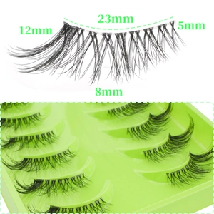 Detailed size chart for half lashes showing lengths from 5mm to 12mm and 23mm band