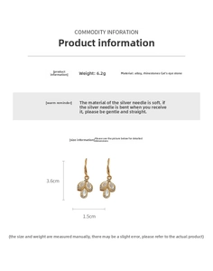 Detailed size specifications of teardrop rhinestone and cat-eye stone drop earrings