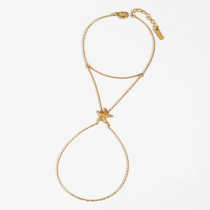 Starfish Stainless Steel Hand Chain Finger Ring Link For Women Summer Beach Vacation Jewelry Accessory