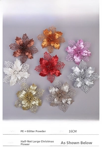 Détail de fleurs de Noël ajourées de 16 cm avec texture pailletée et matériau PE