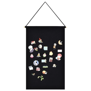 Nordic black canvas wall banner for enamel pin collection and badge display with wooden rod