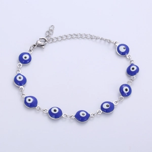 Evil Eye Bracelet Stainless Steel Adjustable Turkish Lucky Amulet Enamel Jewelry For Women Silver Tone Protection Charm