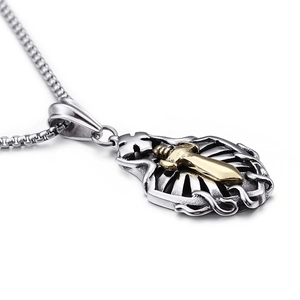 Hip hop stainless steel sword and snake cross necklace pendant with gold accents