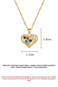 Detailed view of titanium steel heart pendant necklace with colorful cubic zirconia
