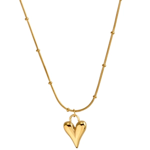 Elegant gold titanium heart pendant necklace with snake chain and decorative beads
