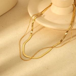 Minimalist double-layered 18K gold-plated stainless steel snake chain necklace for women