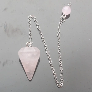 Natural rose quartz hexagonal pyramid pendulum with silver chain for energy healing