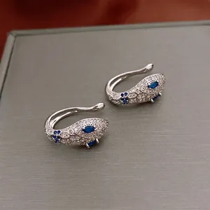Snake Head Ear Cuff Copper Zircon Inlaid Non Piercing Earring Silver Color Luxury Fashion Jewelry For Women
