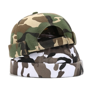 Fashionable camouflage docker hat set with adjustable straps in green and grey patterns