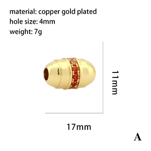 Perle tonneau en laiton doré avec zircone orange, accessoire de charme de 17mm x 11mm
