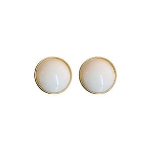Minimalist cream acrylic round stud earrings with golden metallic vintage frame