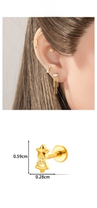 Detailed macro view showing the precise dimensions of the gold star titanium stud earring