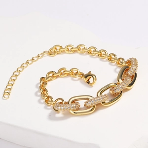 Hip hop style gold plated link bracelet with iced out pavé crystal rhinestones