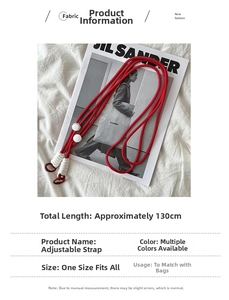 Detail view of red woven crossbody bag strap with adjustable buckle and 130cm length