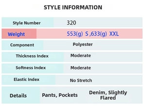 Detailed size chart for American vintage mid-waist cargo jeans with pocket features