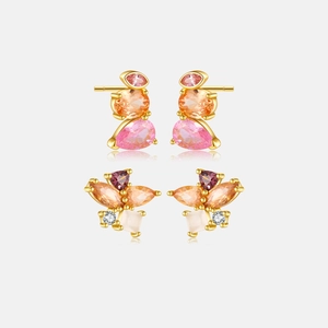 925 Sterling Silver Stud Earrings With 18K Gold Plated Cubic Zirconia Butterfly Geometric Elegant Dangle Jewelry For Women