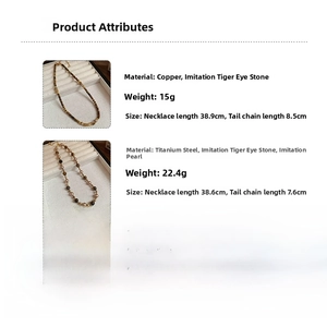 Detailed technical specifications for tiger eye stone and pearl necklace variants