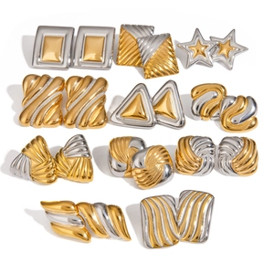 Modern Stainless Steel Geometric Stud Earrings For Women Two-Tone Gold Silver Plated Waterproof Hypoallergenic Fashion Jewelry Ear Accessory