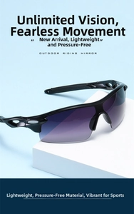 Detail of outdoor cycling sunglasses featuring purple gradient lenses and ergonomic frame