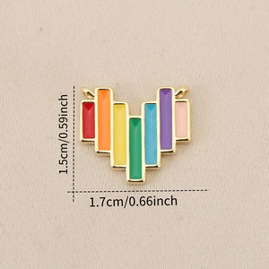 Rainbow enamel heart charm in 18K gold plated copper with dual loops for DIY jewelry