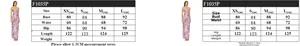 Detailed size guide table for embroidered strapless evening dress with bodycon fit