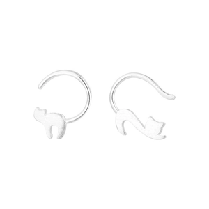 Minimalist s925 silver cat-shaped hoop earrings with a brushed matte texture finish
